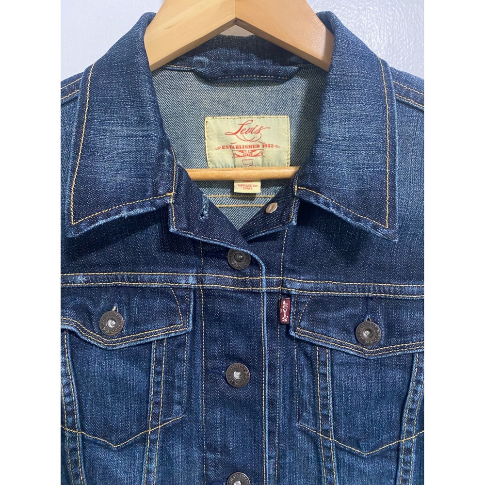 Levi's Denim Trucker Jacket Womens Small Dark Wash Slim Cropped Vintage Indie